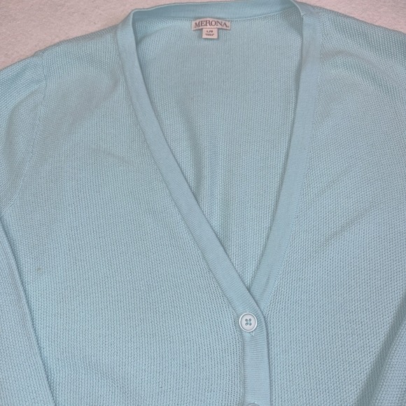 Merona Sweaters - Merona Women's Large Aqua Blue Button Front Cardigan Sweater Cotton‎ Knit L